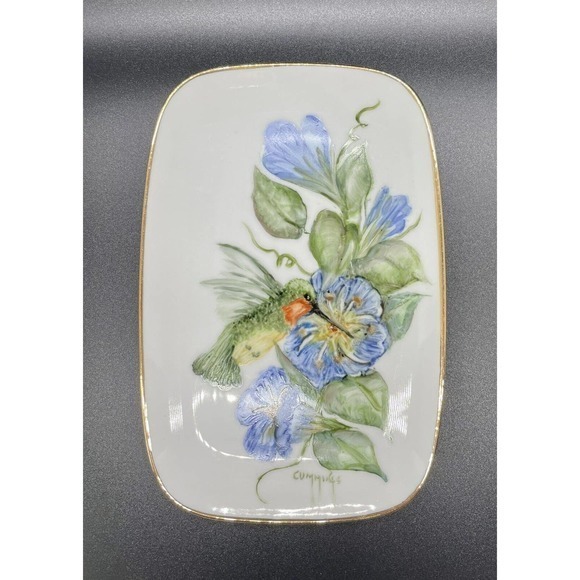 Gorgeous Vintage Hand Painted Hummingbird Trinket Dish-artist‎ signed - Picture 2 of 7